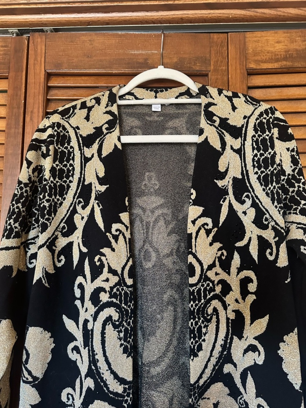 Chico's Embellished Jacquard Coatigan cardigan in black and gold size large - Picture 9 of 16